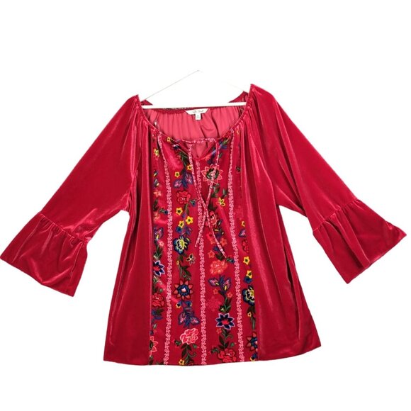 THE PIONEER WOMAN Velvet Floral Top Womens Size XXL Bell‎ Sleeve Peasant Cottage - Picture 1 of 8